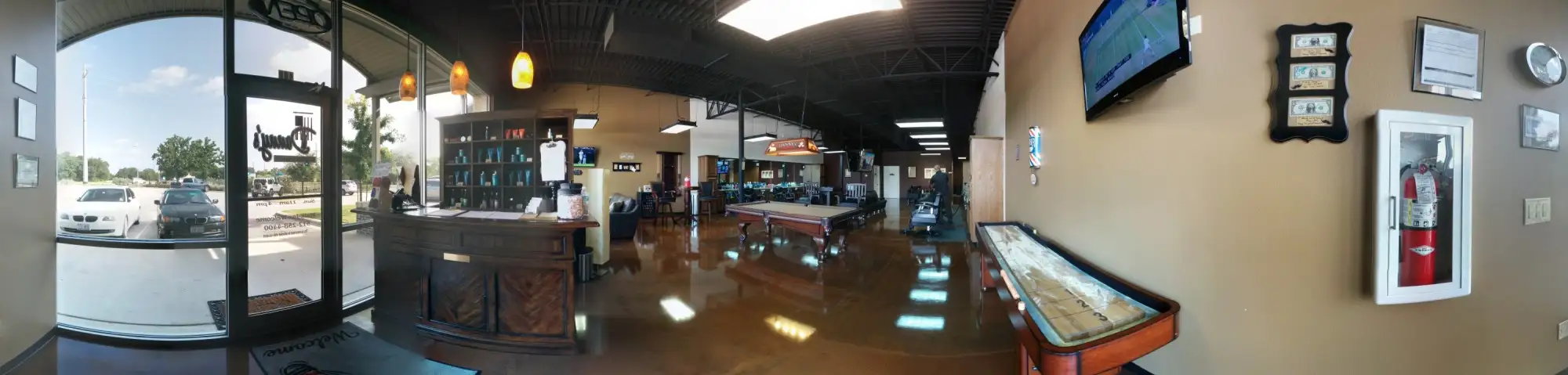 Inside Danny's Barber Shop in Cedar Park, Texas — the original chair line on Lakeline Boulevard